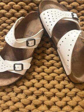 Birkenstock White Double-Buckle Slide Sandals